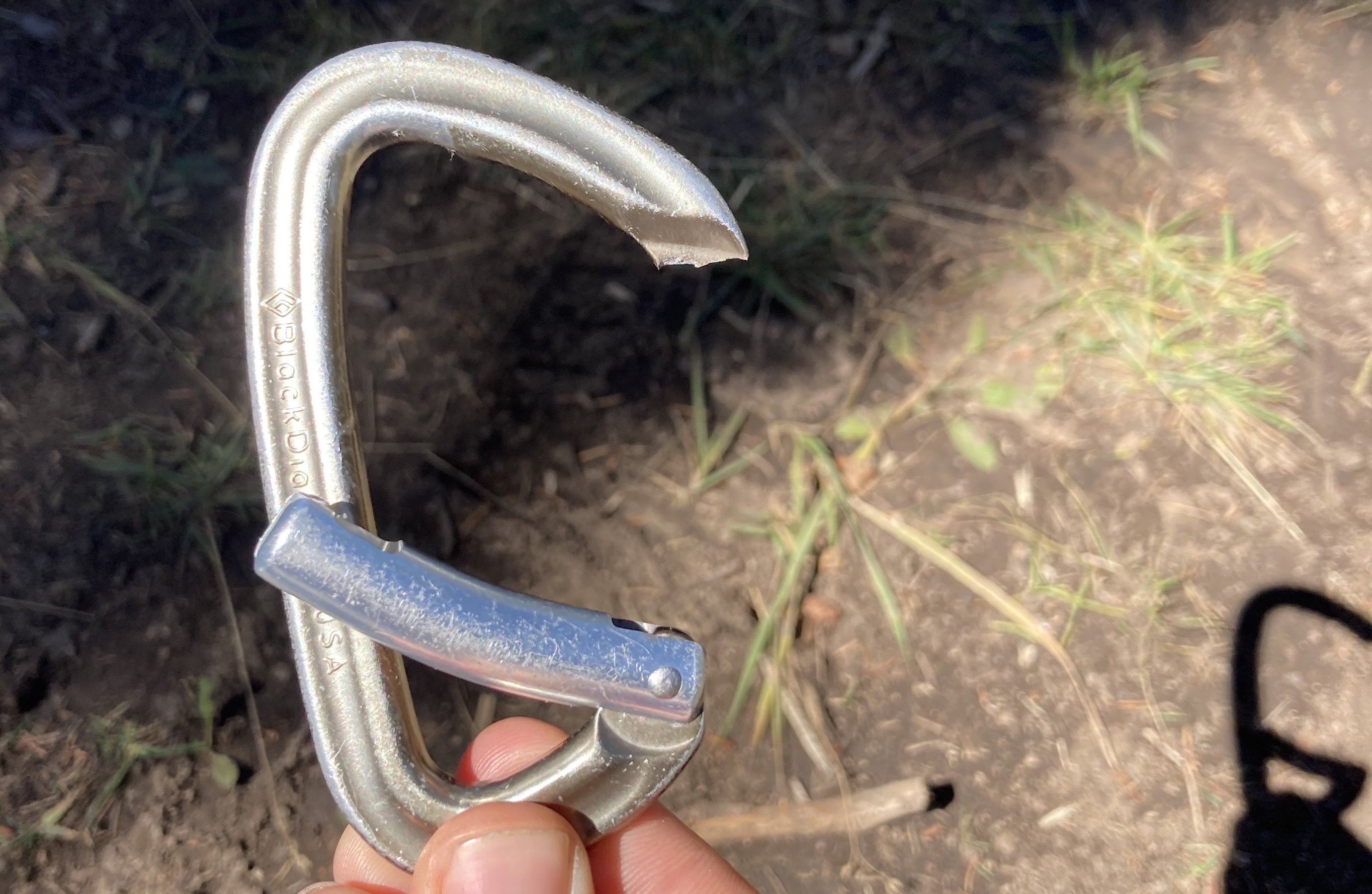 Broken carabiner from mile project